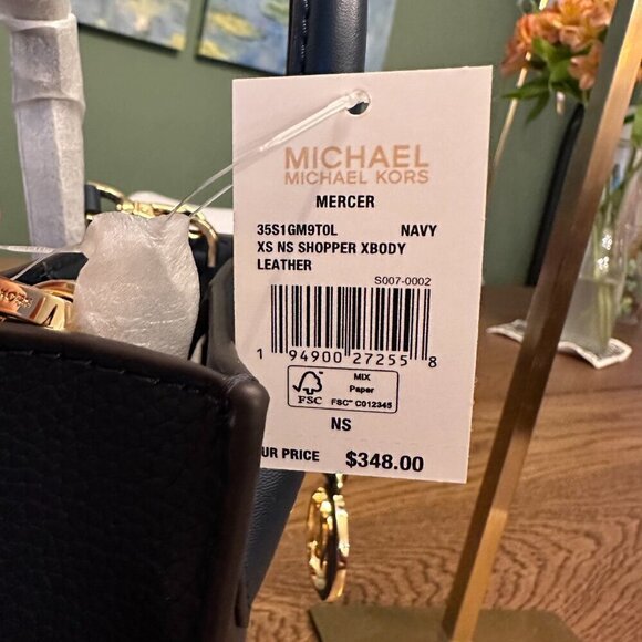 NWT! NEW! Michael Kors Mercer Extra-Small Pebbled Leather Crossbody Bag -Navy - Picture 11 of 12